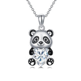 Sterling Silver Heart Birthstone Panda Pendant Necklace