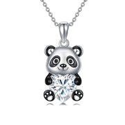 Sterling Silver Heart Birthstone Panda Pendant Necklace