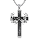 Sterling Silver Deer Antler &Celtic Cross Pendant Necklace