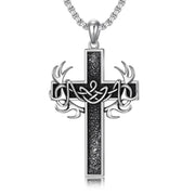 Sterling Silver Deer Antler &Celtic Cross Pendant Necklace