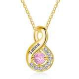 10K 14K 18K Gold Personalized Engraved &Birthstone Infinity Pendant Necklace