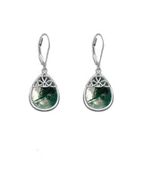 Sterling Silve Vintage Teardrop Moss Agate Filigree  Drop Earrings