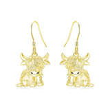 10K 14K 18K Gold Highland Cow Animal Earrings