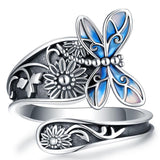 Sterling Silver Adjustable  Sunflower& Dragonfly  Spoon Ring