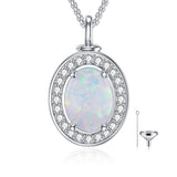 Sterling Silver Personalized Engraved Opal Urn Necklace for Ashes