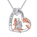 Sterling Silver Heart Father Daughter Pendant Necklace