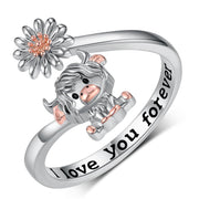 Sterling Silver Highland Cow Adjustable Animal Ring With Engraved with I Love You Forever