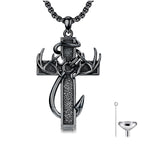 Sterling Silver Deer Antler Fish Hook & Cross Urn Necklace for Ashes