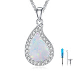 Sterling Silver Personalized Engraved Opal Urn Necklace for Ashes