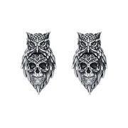 Sterling Silver Owl Skull Stud Earrings