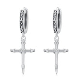 Cross Earrings 925  Silver Nail Cross Dangle Barbed Wire Huggie Hoop Earrings Religion Cross Jewelry Gifts for Men Women