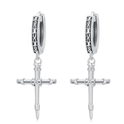 Cross Earrings 925  Silver Nail Cross Dangle Barbed Wire Huggie Hoop Earrings Religion Cross Jewelry Gifts for Men Women