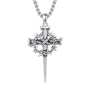 Sterling Silver Crown of Thorn Three Nail Cross Pendant Necklace