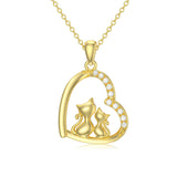 14K Solid Gold Cat Necklace for Women Cat Lover Gift Eternal Love Heart Necklace for Wife Girlfriend Mom