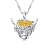 Sterling Silver Scottish Highland Cow  Pendant Necklace