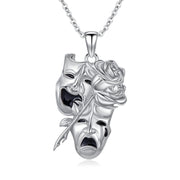 Sterling Silver Tragedy Comedy Mask Drama Theater Pendant Face Pendant Necklace