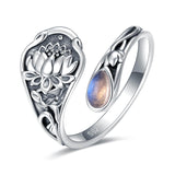 Sterling Silver Moonstone Lotus Spoon Ring