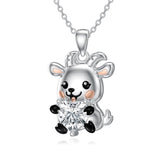 Sterling Silver Cubic Zirconia Hamster Pig Dragon Giraffe Bunny Hippo Goat Pendant Necklace