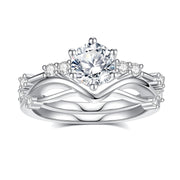 Sterling Silver Moissanite Wedding Ring Set for Women