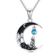 Gothic Jewelry Cat/Wolf/Spider/Skull  Pendant Sterling Silver Crescent Moon Necklace for Women Girls Black Jewelry Gifts