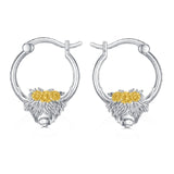 Highland Cow Earrings 925 Silver Highland Cow Dangle Stud Leverback Hoop Earrings Highland Cow with Sunflower Jewelry Highland Cow Gifts for Women