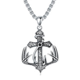 Sterling Silver Cross Deer Antler Fish Hook Pendant Necklace for Men