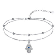 Hamsa Evil Eye Anklets Sterling Silver Adjustable Anklets  Christmas Jewelry Gifts for Women