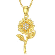 14K Yellow Gold Moissanite Sunflower Pendant Necklace