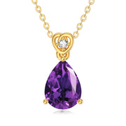 14K Gold 2 Carat Teardrop Created Birthstone with Real Diamond Pendant Necklace