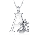 Sterling Silver Initial Cat Pendant Necklace