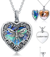 Sterling Silver Personalized Photo Engraved Abalone Shell Butterfly Dragonfly Urn Necklace for Ashes