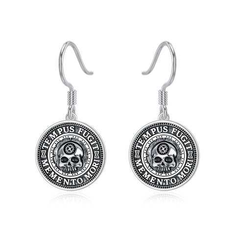 Sterling Silver Memento Mori Dangle Earrings