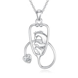 Sterling Silver Cubic Zirconia Animal Silhouette Stethoscope Pendant Necklace