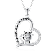 Sterling Silver Cow Pendant Necklace with Engraved