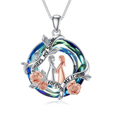 Sterling Silver Circle Crystal Rose Flower 2/3/4 Sisters Pendant Necklace