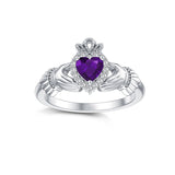 Sterling Silver 0.1 Cttw Natural Diamond Gemstone Heart Irish Claddagh Engagement Ring