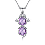 Natural Amethyst Cat Necklace for Women 925  Silver Cat Pendant with Genuine Amethyst Jewelry Gifts for Cat Lover