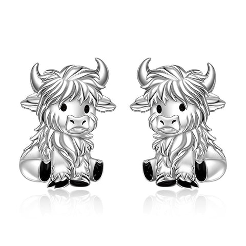 Sterling Silver Highland Cow Studs Earrings