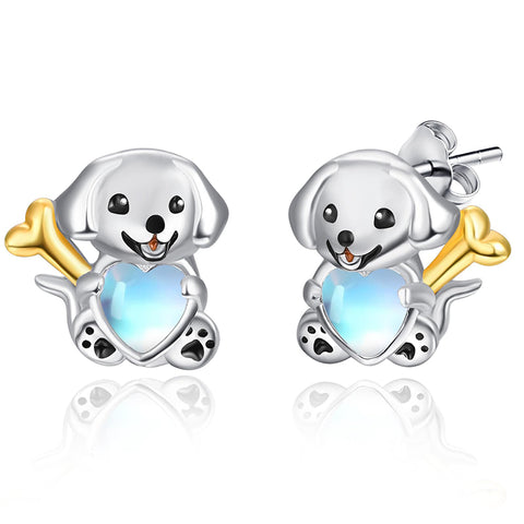 Sterling Silver Moonstone Axolotl Dog Penguin Panda Frog Cat Giraffe Stud Earrings