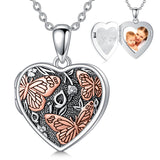 Sterling Silver Butterfly Heart Shaped Locket Pendant Necklace That Holds Pictures