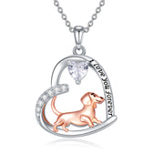 Sterling Silver Heart BirthstoneDachshund Pendant Necklace