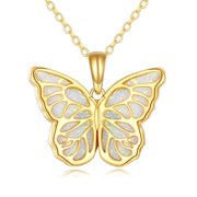 14K Gold Opal Butterfly Pendant Necklace