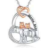 Sterling Silver Cubic Zirconia Bear with 1 2 3 Cubs Pendant Necklace Engraved with Mama Bear