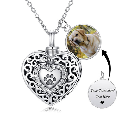 Sterling Silver Pawprint Heart Urn Necklace for Ashes