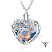 Sterling Silver Heart Crystal Tree of Life &Hummingbird Urn necklace for Ashes