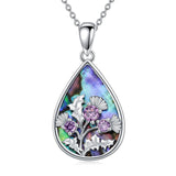 Sterling Sliver Scottish Thistle  Abalone Shell Pendant Necklace