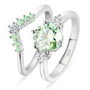 Sterling Silver Light Green Moissanite Engagement Rings Set for Women