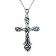 Sterling Silver Abalone Shell Turquoise Origami Cross Pendant Necklace