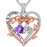 Sterling Silver  Rose Heart Birthstone Moissanite Pendant Necklace