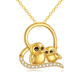 14K Yellow Gold 5A Cubic Zirconia Owl Pendant Necklace